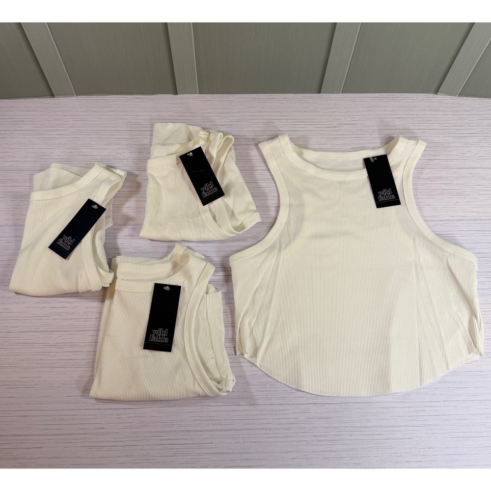 Wild Fable Womens Large *LOT of 4* Ribbed Cropped Tank Top White Crew Neck